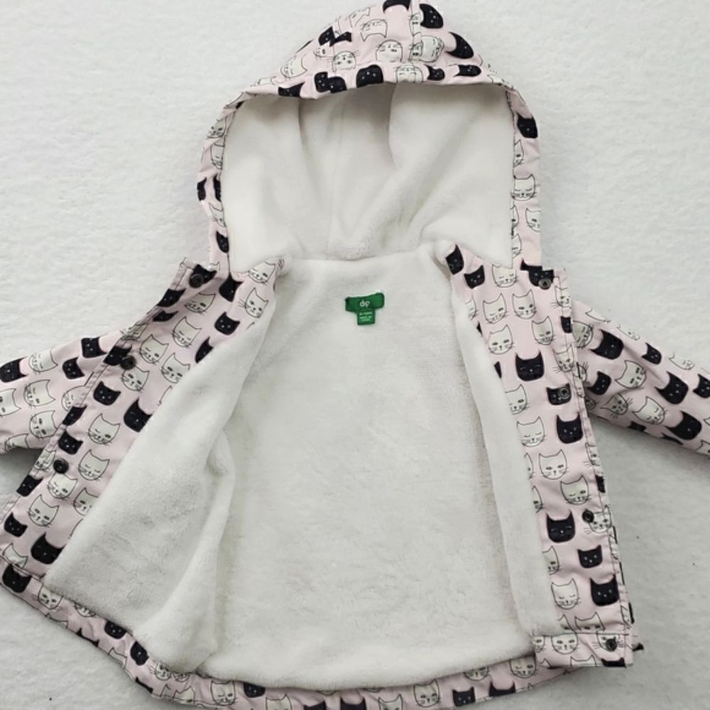 Dip Brand Girls 6-12 Months Black And White Cat Raincoat With Hood, Super Soft - Picture 6 of 14